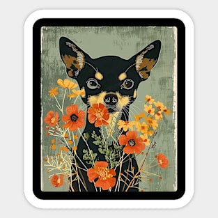 Chihuahua Flowers Photo Art Design For Dog Onwer Sticker